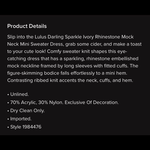 Lulus Darling Sparkle Ivory Rhinestone Mock Neck Mini Sweater Dress- Medium - Picture 4 of 4